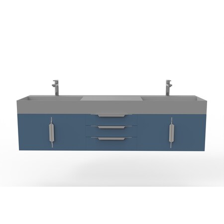 Castello Usa Amazon 72" Wall Mounted Blue Vanity With Gray Top And Chrome Handles CB-MC-72BLU-CHR-2056-GR